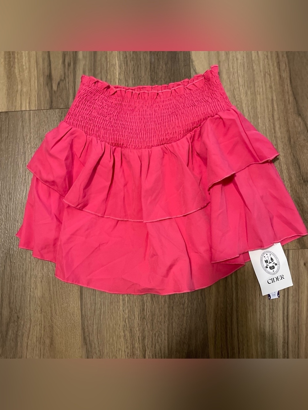 Cider Hot Pink Tiered Smocked Mini Skirt